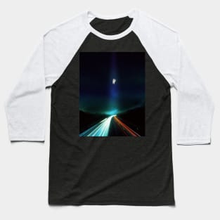 Spaceman Floating Above Streaking Lights Baseball T-Shirt